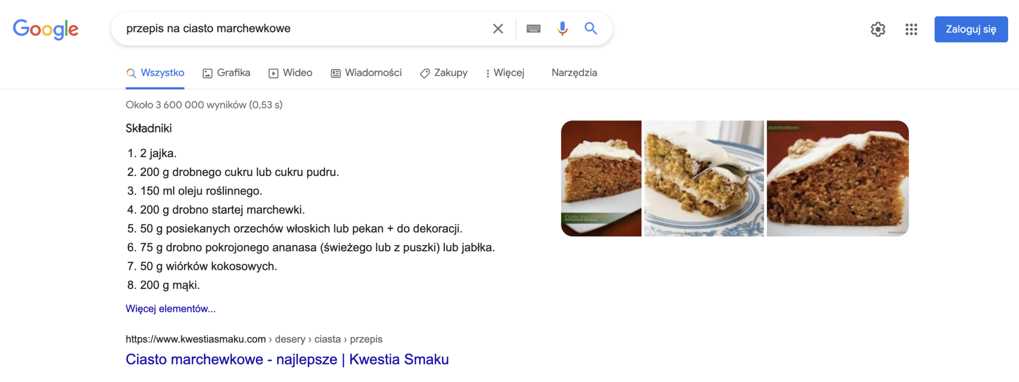 zero-click wynik wyszukiwania w Google